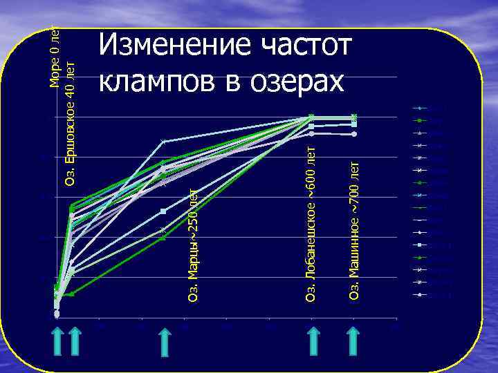 Море 0 лет Оз. Ершовское 40 лет 1. 2 Изменение частот клампов в озерах