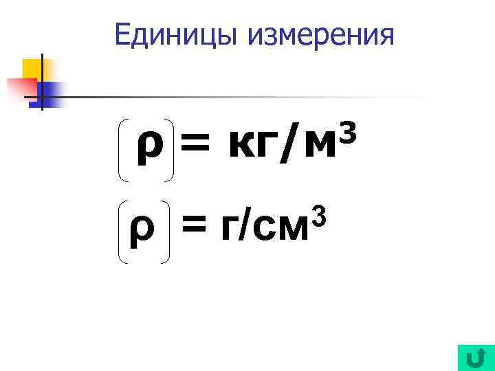 Единицы измерения ρ= 3 кг/м ρ = 3 г/см 