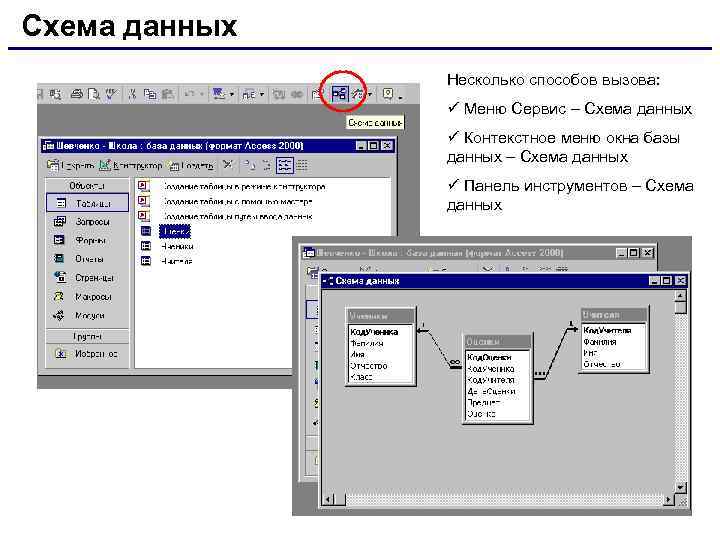 Как можно открыть окно схема данных