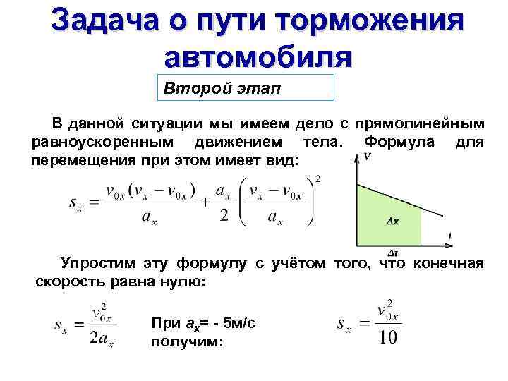 Задача о пути торможения автомобиля Второй этап В данной ситуации мы имеем дело с
