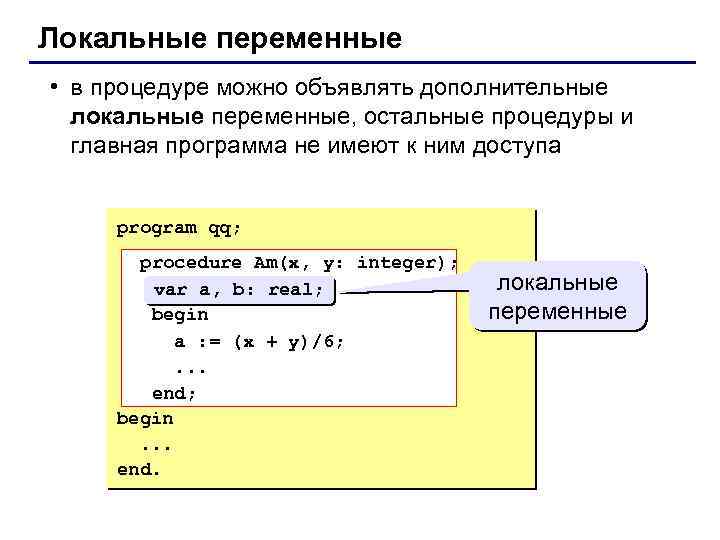Локальные переменные. Локальные переменные в процедуре Паскаль. Локальные и глобальные переменные Паскаль. Локальные переменные в программе. Какие переменные называются локальными?.