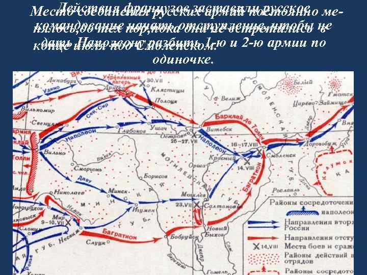 Действия французов заставили русское Место соединения русских армий постоянно ме- командование начать отступление, чтобы