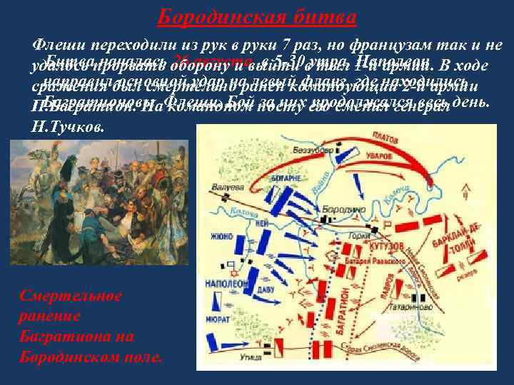 Бородинская битва Флеши переходили из рук в руки 7 раз, но французам так и