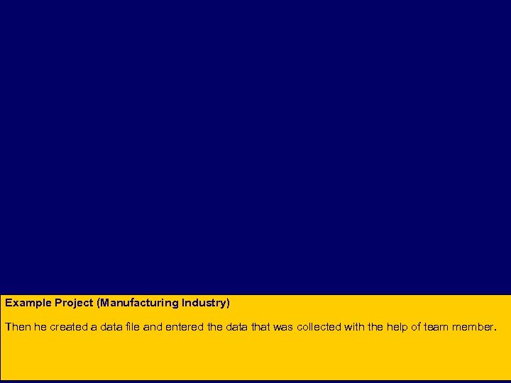 Example Project (Manufacturing Industry) Then he created a data file and entered the data