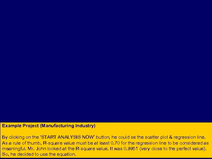 Example Project (Manufacturing Industry) By clicking on the ‘START ANALYSIS NOW’ button, he could