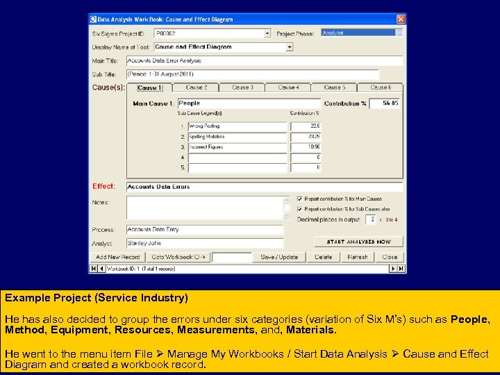 Example Project (Service Industry) He has also decided to group the errors under six
