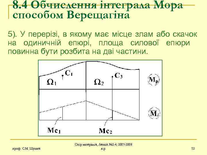 8. 4 Обчислення інтеграла Мора способом Верещагіна 5). У перерізі, в якому має місце