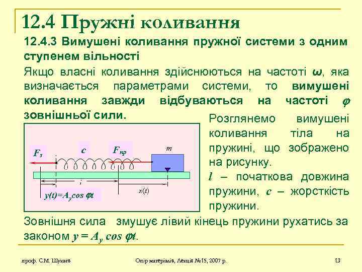 12. 4 Пружні коливання 12. 4. 3 Вимушені коливання пружної системи з одним ступенем