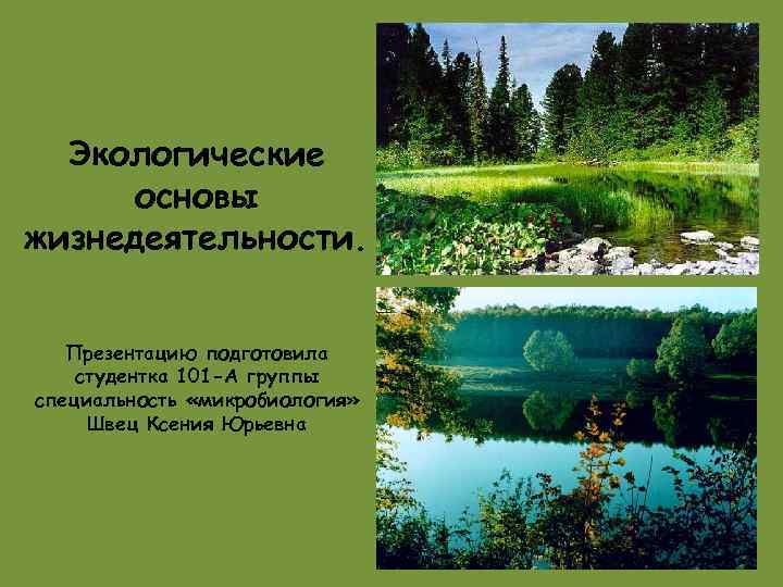 Экологические основы жизнедеятельности. Презентацию подготовила студентка 101 -А группы специальность «микробиология» Швец Ксения Юрьевна