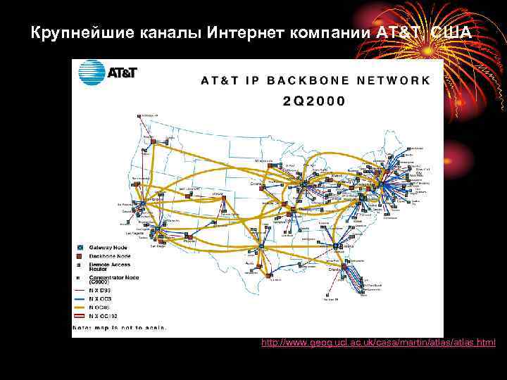 Крупнейшие каналы Интернет компании AT&T, США http: //www. geog. ucl. ac. uk/casa/martin/atlas. html 