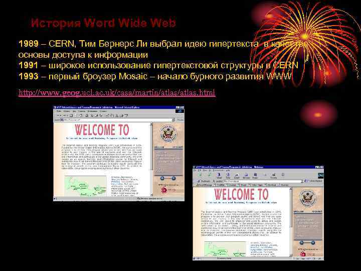 История Word Wide Web 1989 – CERN, Тим Бернерс Ли выбрал идею гипертекста в