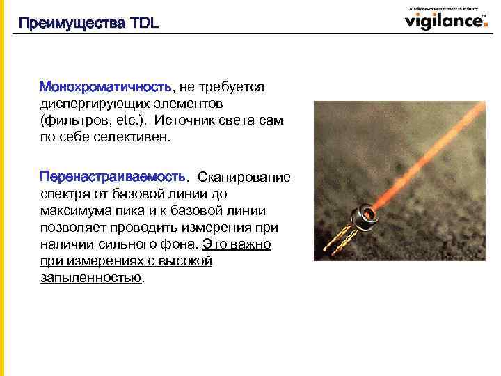 Преимущества TDL Mонохроматичность, не требуется диспергирующих элементов (фильтров, etc. ). Источник света сам по