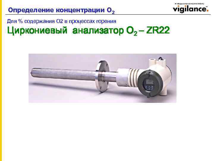 Определение концентрации О 2 Для % содержания О 2 в процессах горения Циркониевый анализатор