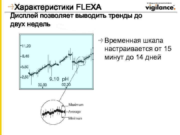 Характеристики FLEXA Дисплей позволяет выводить тренды до двух недель Временная шкала настраивается от 15