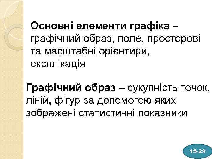 Основні елементи графіка – графічний образ, поле, просторові та масштабні орієнтири, експлікація Графічний образ