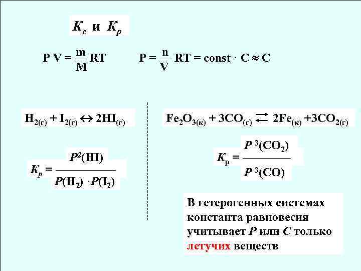 Кс и Кр m Р V = — RT M Н 2(г) + I