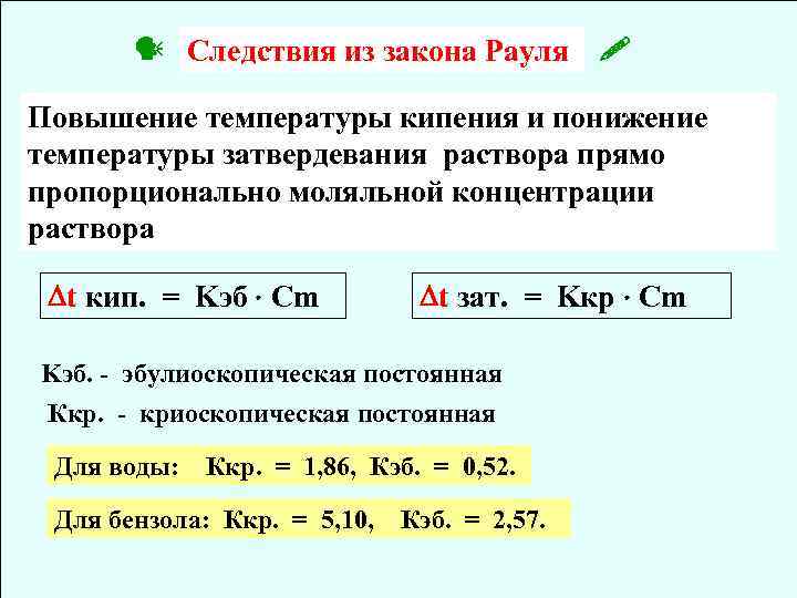 Понижение температуры замерзания раствора прямо пропорционально