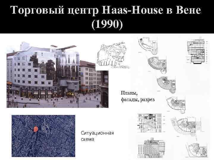 Торговый центр Haas-House в Вене (1990) Планы, фасады, разрез Ситуационная схема 