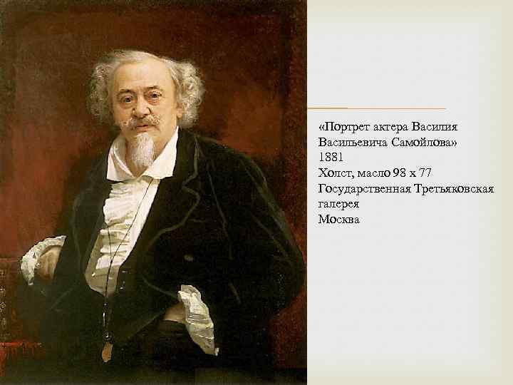  «Портрет актера Василия Васильевича Самойлова» 1881 Холст, масло 98 x 77 Государственная Третьяковская