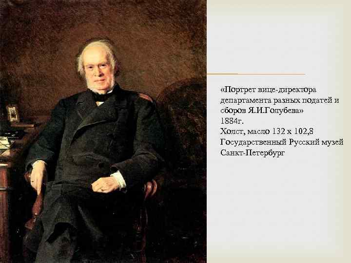  «Портрет вице-директора департамента разных податей и сборов Я. И. Голубева» 1884 г. Холст,