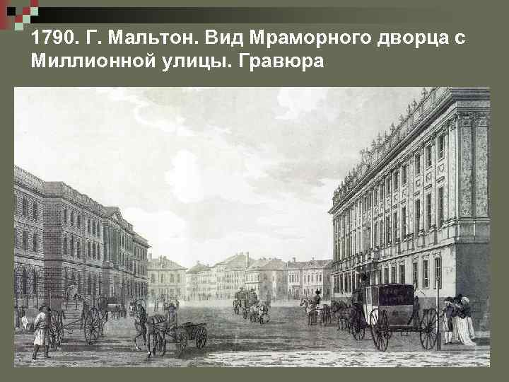 1790. Г. Мальтон. Вид Мраморного дворца с Миллионной улицы. Гравюра 