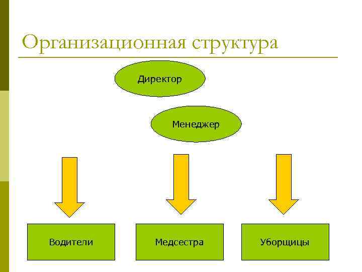 Организационная структура Директор Менеджер Водители Медсестра Уборщицы 