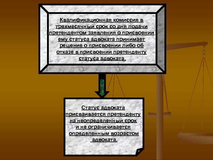 Квалификационная комиссия в трехмесячный срок со дня подачи претендентом заявления о присвоении ему статуса