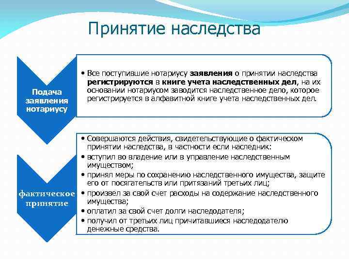 Принятие наследства Подача заявления нотариусу • Все поступившие нотариусу заявления о принятии наследства регистрируются