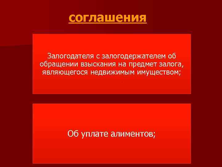 соглашения Залогодателя с залогодержателем об обращении взыскания на предмет залога, являющегося недвижимым имуществом; Об