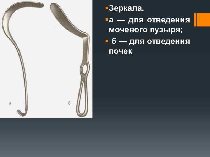 § Зеркала. § а — для отведения мочевого пузыря; § б — для отведения