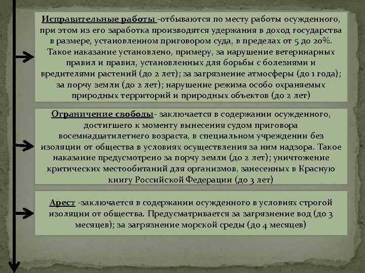 Исправительные работы -отбываются по месту работы осужденного, при этом из его заработка производятся удержания