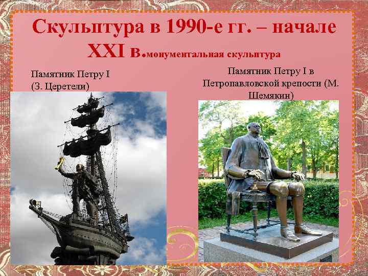 Скульптура в 1990 -е гг. – начале XXI в. монументальная скульптура Памятник Петру I