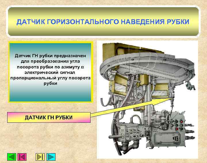 ДАТЧИК ГОРИЗОНТАЛЬНОГО НАВЕДЕНИЯ РУБКИ Датчик ГН рубки предназначен для преобразования угла поворота рубки по