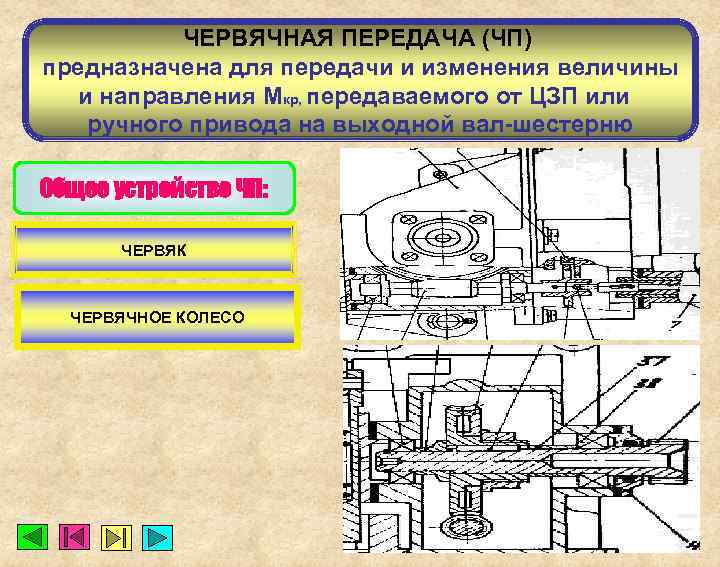 ЧЕРВЯЧНАЯ ПЕРЕДАЧА (ЧП) предназначена для передачи и изменения величины и направления Мкр, передаваемого от