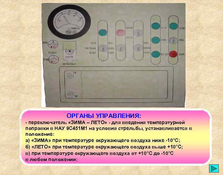 ОРГАНЫ УПРАВЛЕНИЯ: - переключатель «ЗИМА – ЛЕТО» - для введения температурной поправки в НАУ