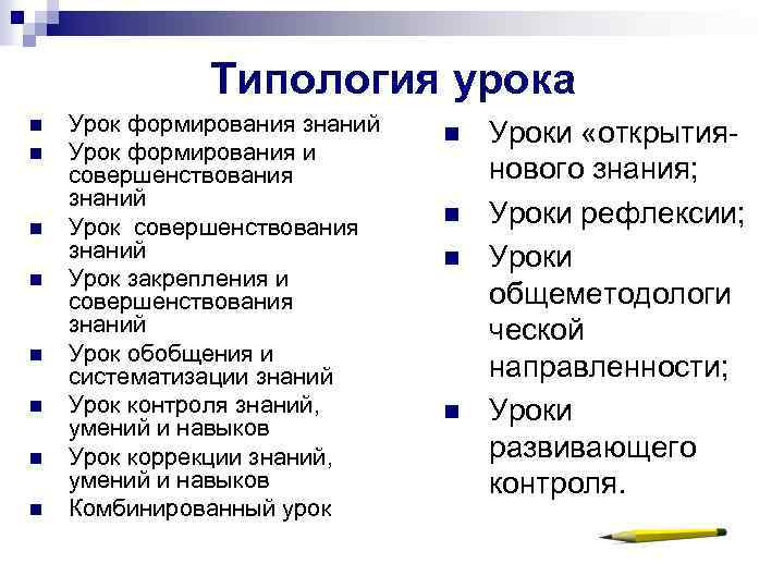 Типология урока n n n n Урок формирования знаний Урок формирования и совершенствования знаний