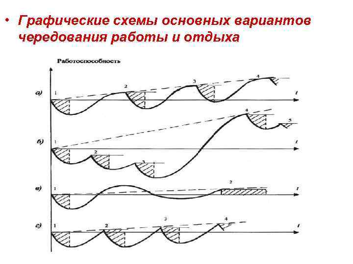  • Графические схемы основных вариантов чередования работы и отдыха 