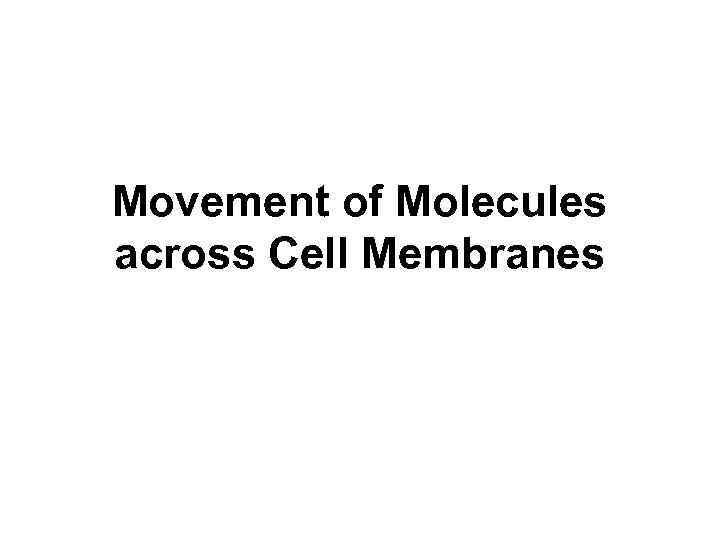 Movement of Molecules across Cell Membranes 