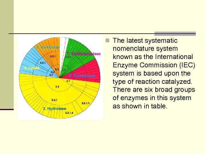 n The latest systematic nomenclature system known as the International Enzyme Commission (IEC) system