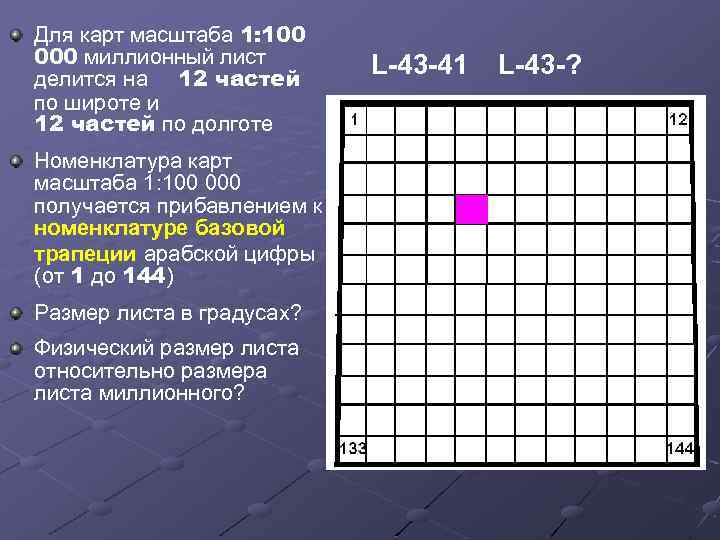 Для карт масштаба 1: 100 000 миллионный лист делится на 12 частей по широте