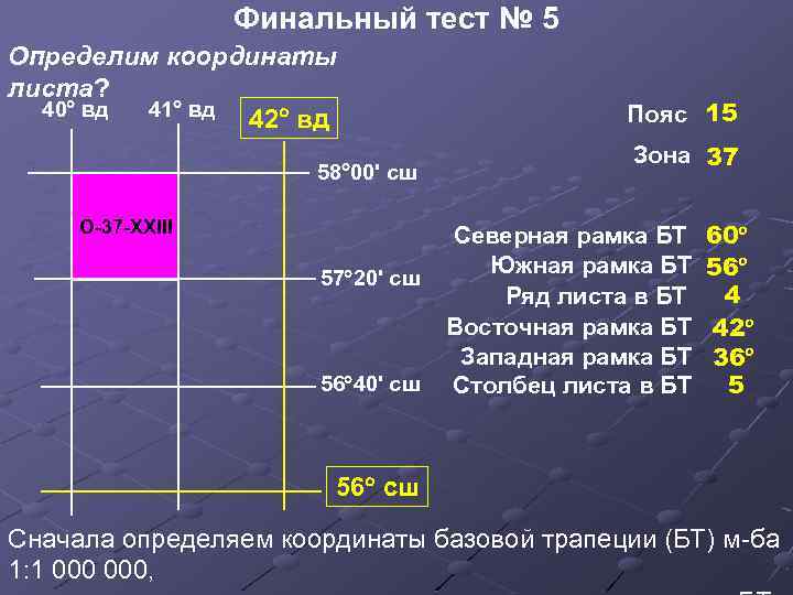 Финальный тест № 5 Определим координаты листа? 40 вд 41 вд 42 вд 58