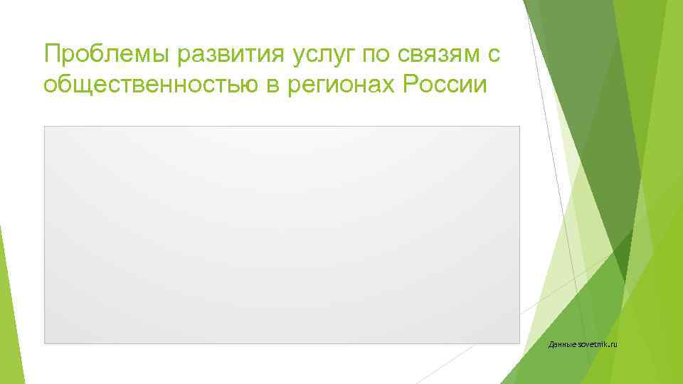 Проблемы развития услуг по связям с общественностью в регионах России Данные sovetnik. ru 