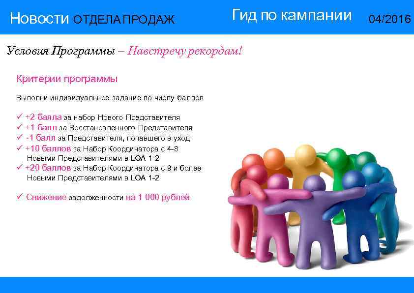 Новости ОТДЕЛА ПРОДАЖ Гид по кампании Условия Программы – Навстречу рекордам! Критерии программы Выполни