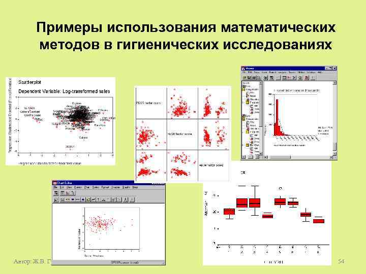 Примеры использования математических методов в гигиенических исследованиях Автор: Ж. В. Гудинова 54 