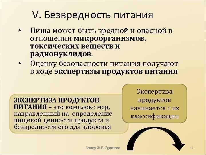 V. Безвредность питания • • Пища может быть вредной и опасной в отношении микроорганизмов,