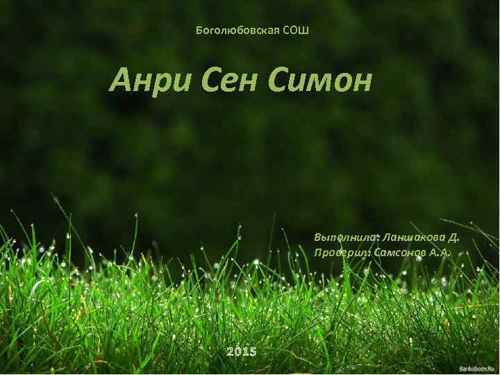 Боголюбовская СОШ Анри Сен Симон Выполнила: Ланшакова Д. Проверил: Самсонов А. А. 2015 