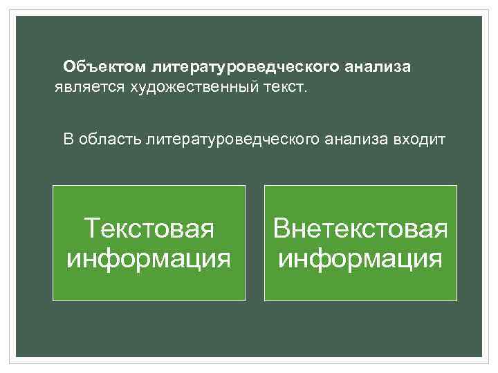  Объектом литературоведческого анализа является художественный текст. В область литературоведческого анализа входит Текстовая информация