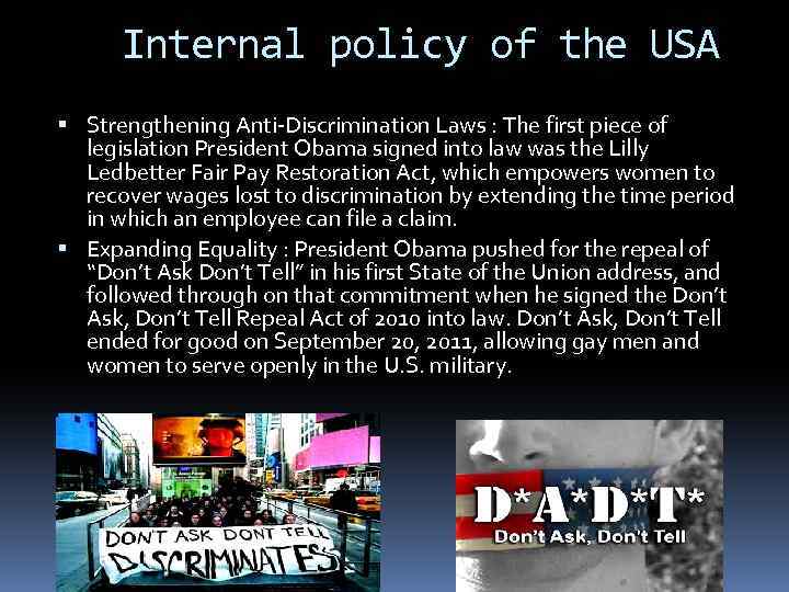 Internal policy of the USA Strengthening Anti-Discrimination Laws : The first piece of legislation