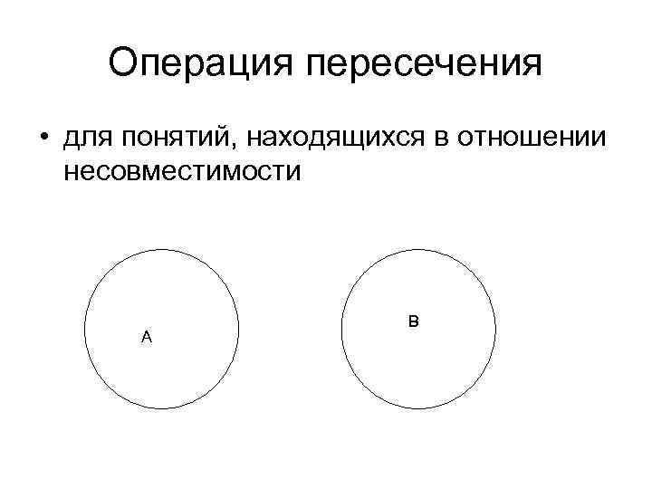 Операция пересечения • для понятий, находящихся в отношении несовместимости А В 