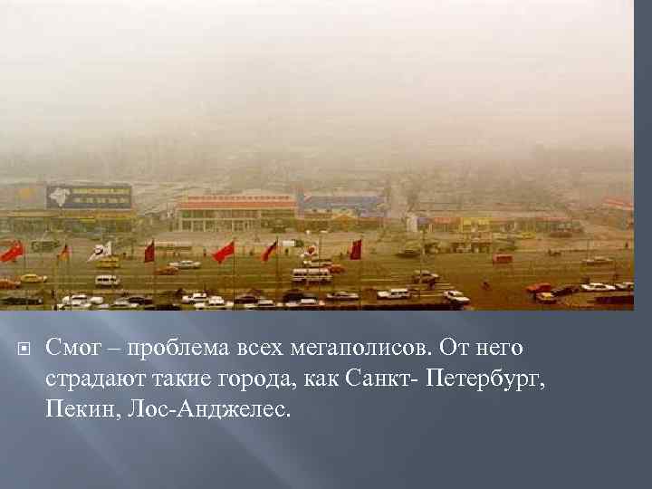  Смог – проблема всех мегаполисов. От него страдают такие города, как Санкт- Петербург,